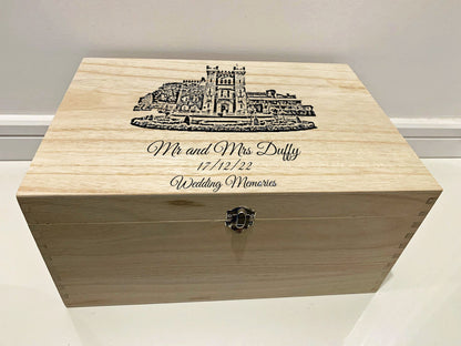 Resplendent Aurora | Wooden Wedding Memory Box with Personalised Venue Engraving