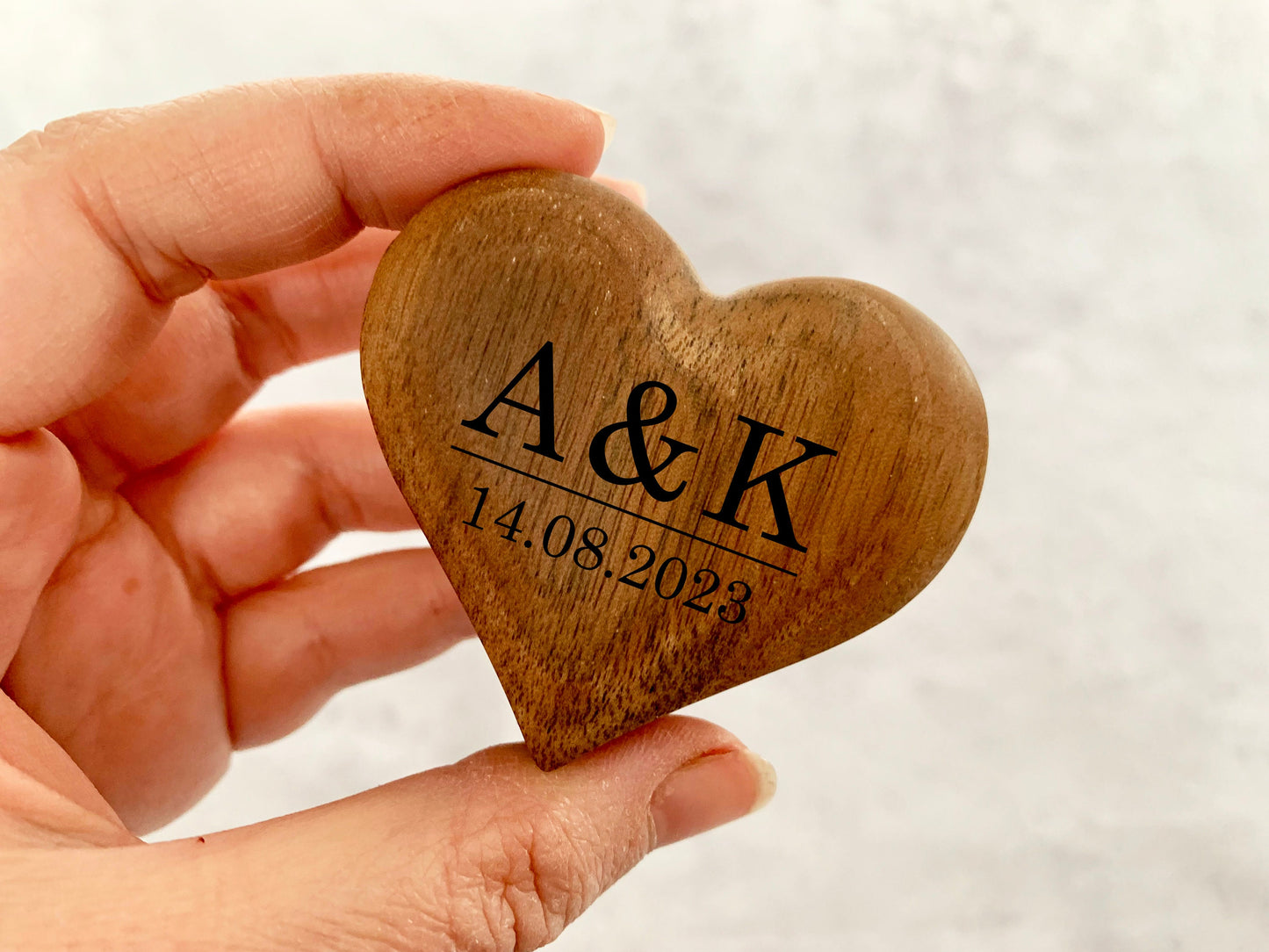 Resplendent Aurora | Personalised Heart Engraved Wooden Wedding Ring Box, Engagement Ring Box with Initials, Anniversary Gift