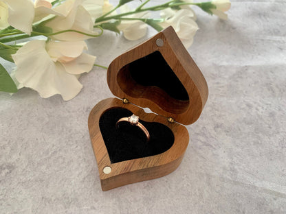 Resplendent Aurora | Personalised Heart Engraved Wooden Wedding Ring Box, Engagement Ring Box with Initials, Anniversary Gift