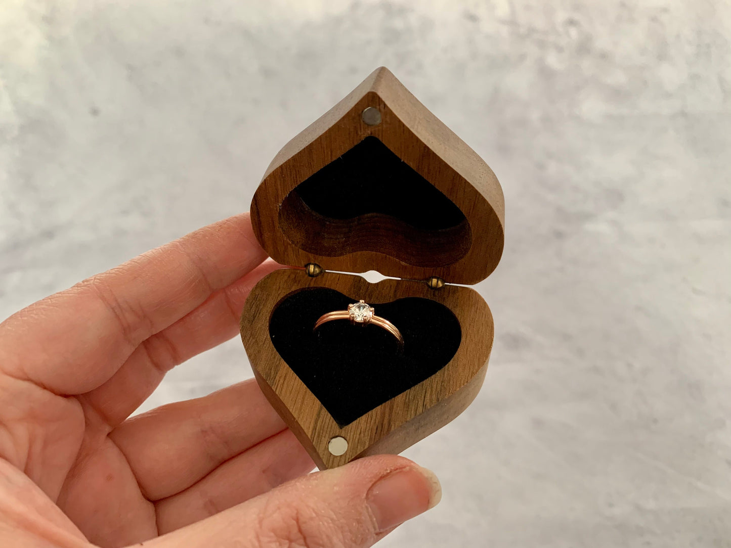 Resplendent Aurora | Personalised Heart Engraved Wooden Wedding Ring Box, Engagement Ring Box with Initials, Anniversary Gift