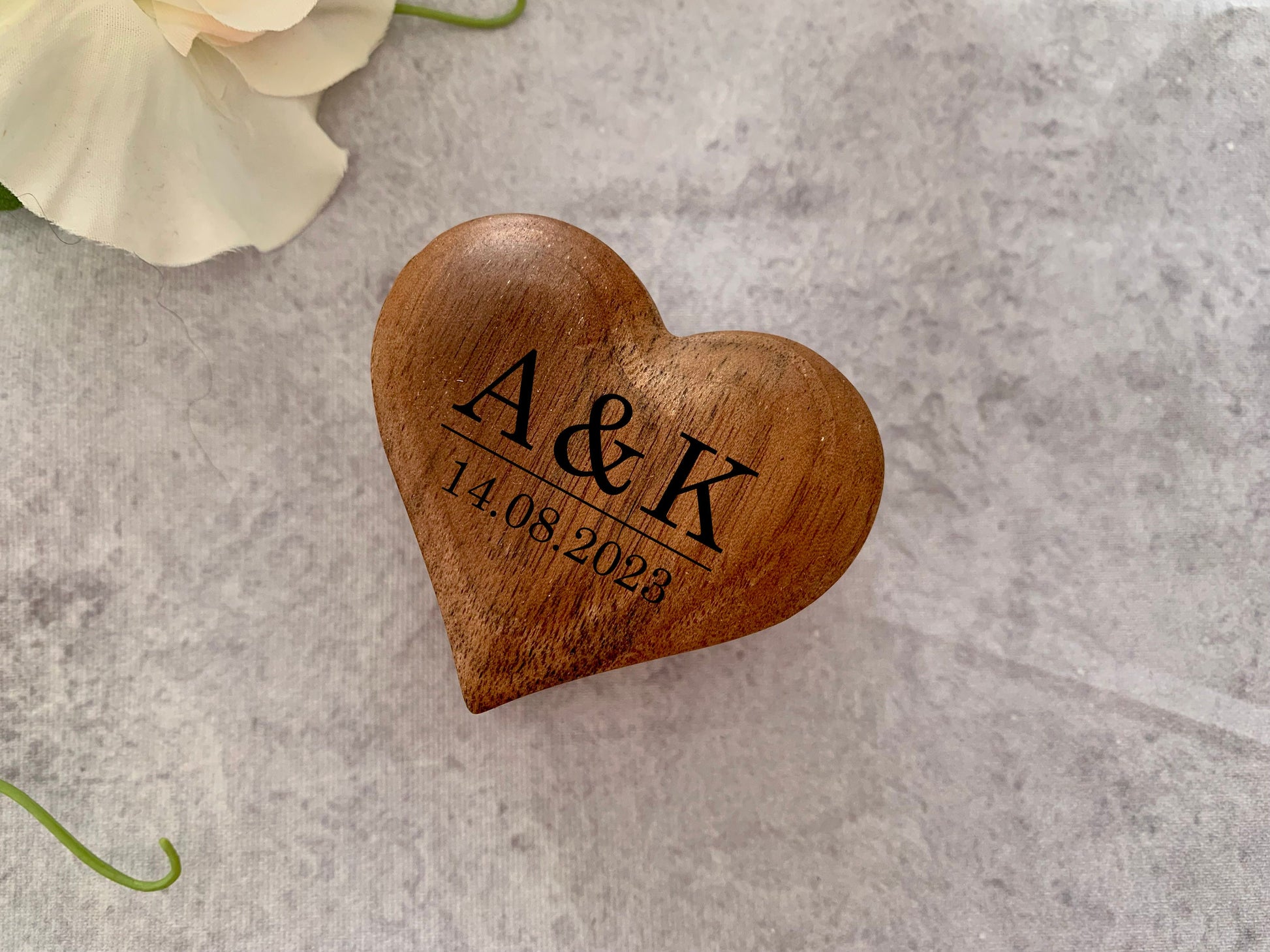 Resplendent Aurora | Personalised Heart Engraved Wooden Wedding Ring Box, Engagement Ring Box with Initials, Anniversary Gift