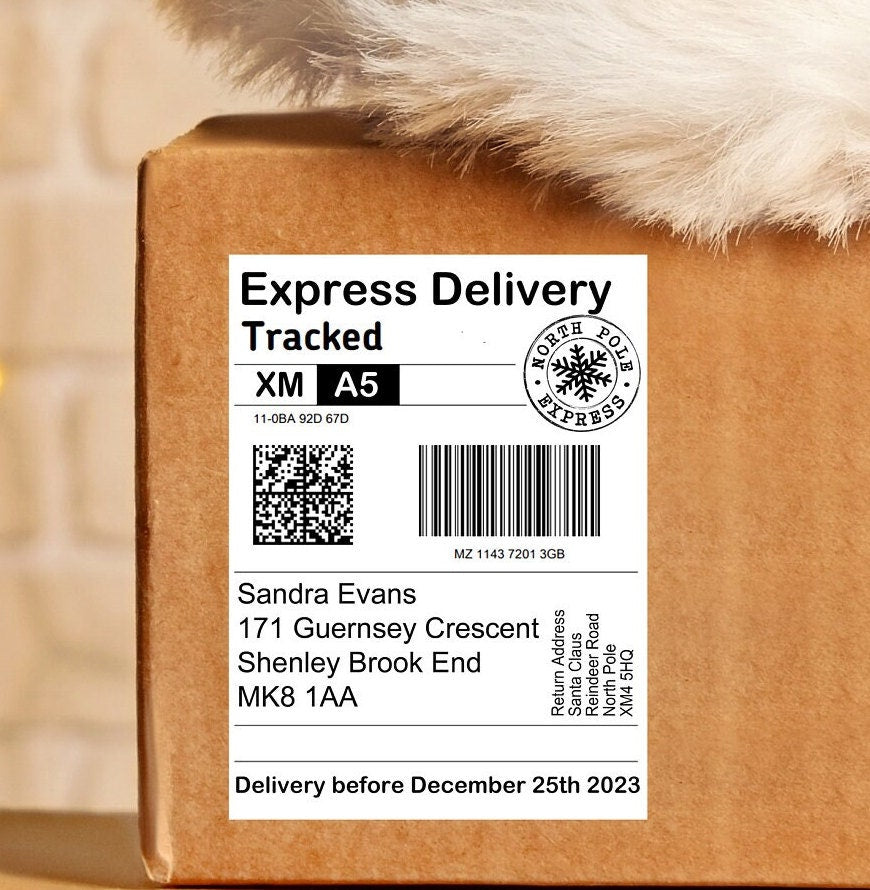 Resplendent Aurora | Personalised North Pole Shipping Label, Delivery Label from Santa Claus, Father Christmas