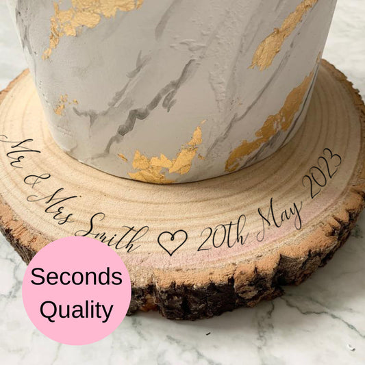 SECONDS QUALITY Personalised Engraved Wood Slice, Wedding Cake Display Board with Any Design - Resplendent Aurora