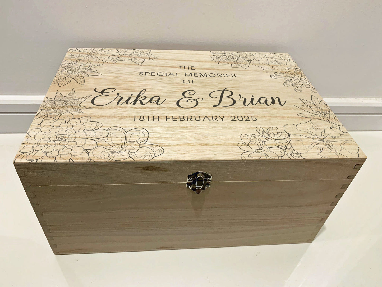 Resplendent Aurora | Personalised Wedding Keepsake Box with Cacti and Succulents