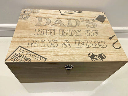 Large Personalised Engraved Wooden Keepsake Memory Box for Bits n Bobs, Fathers Day gift, Gifts for Dads - Resplendent Aurora