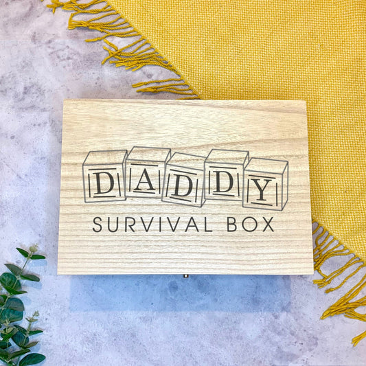 Large Personalised Engraved Wooden Keepsake Memory Box for New Dads, New Dad Survival Box, New Father, New Daddy - Resplendent Aurora