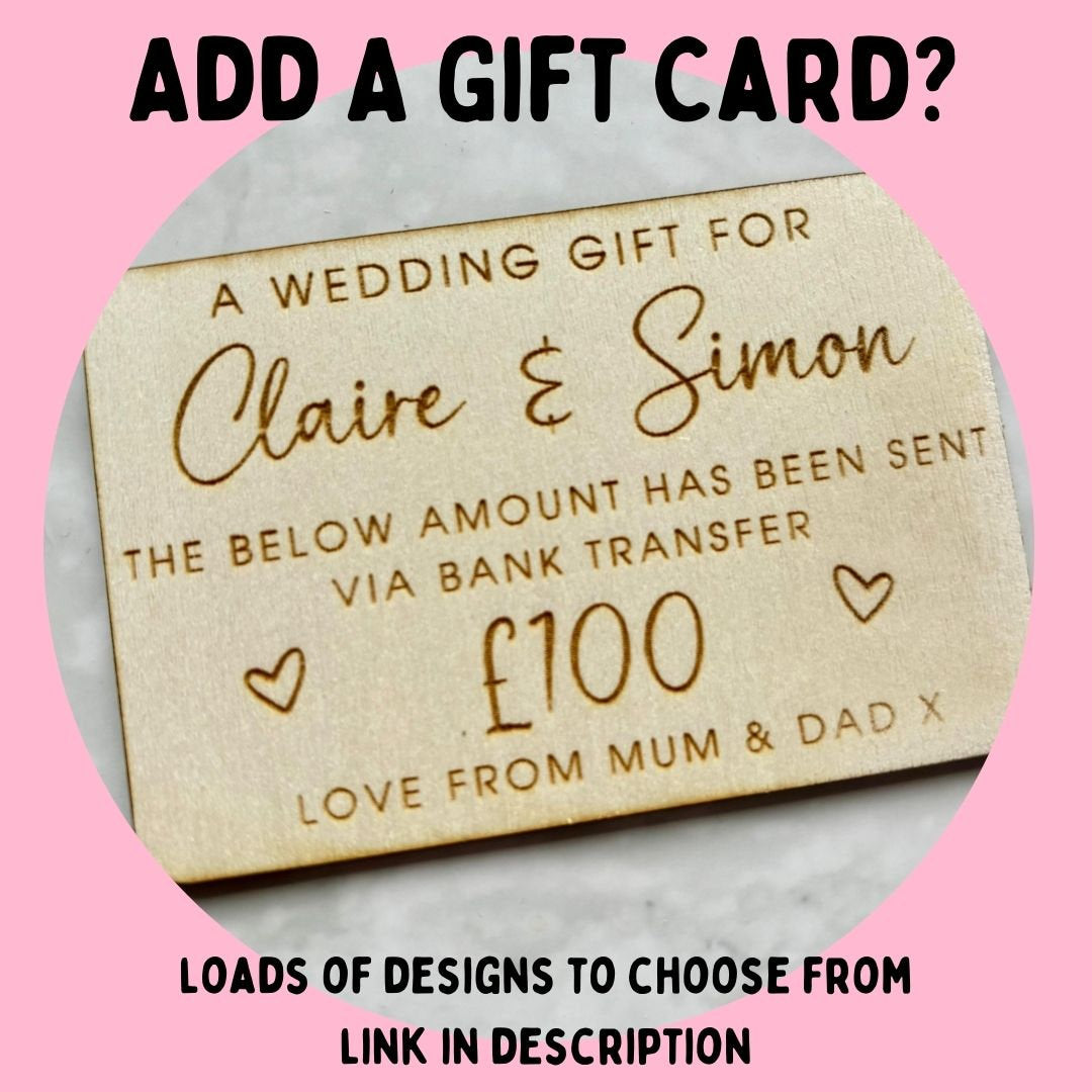 Personalised Engraved Wedding Cake Gift Card Holder with Flowers, Wedding Gift Voucher - Resplendent Aurora