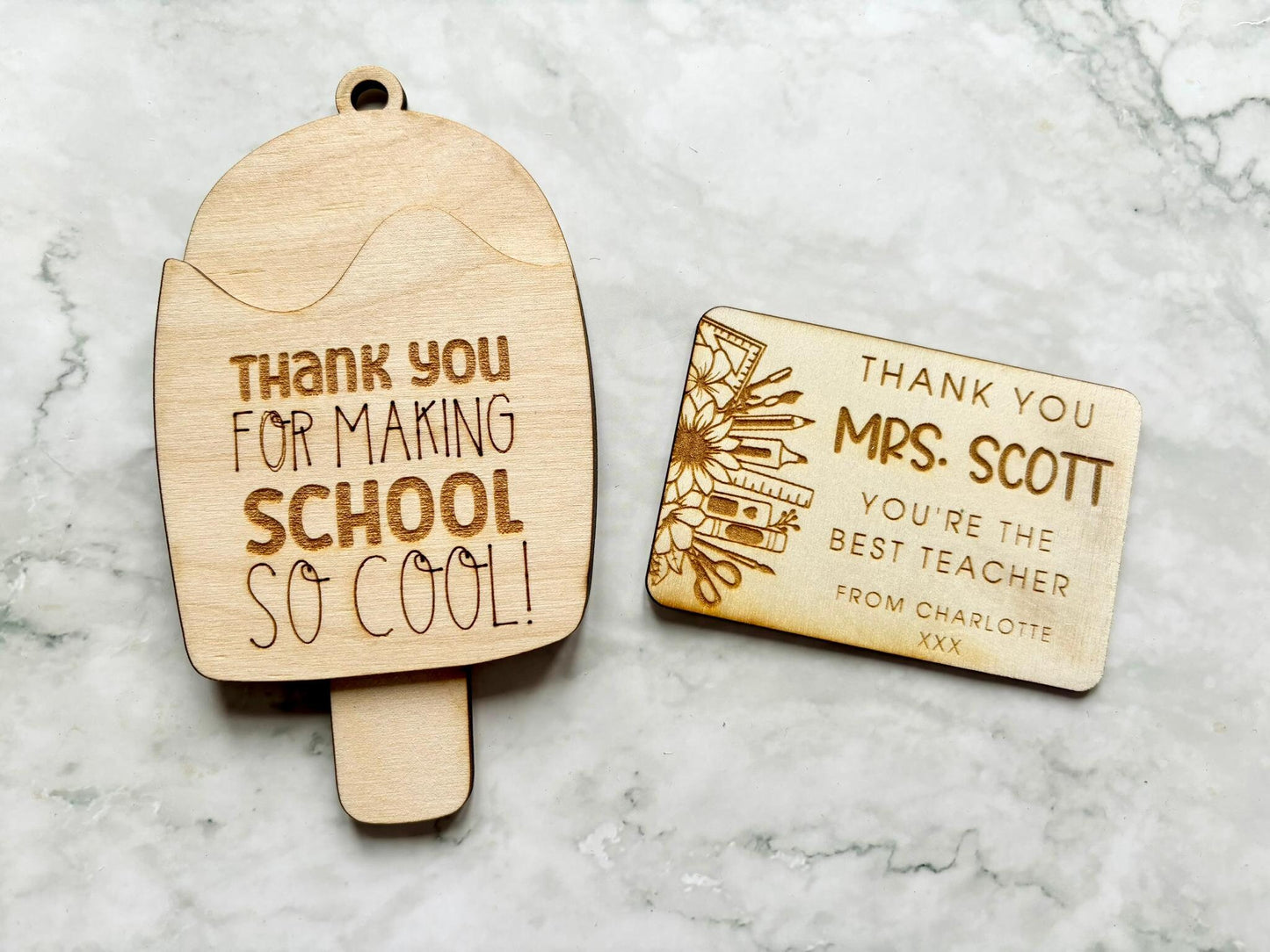 Personalised Engraved Teacher Envelope Gift Card Holder, Gifts for Teachers, Gift Voucher Holder, Ice Lolly Gift Voucher Holder - Resplendent Aurora