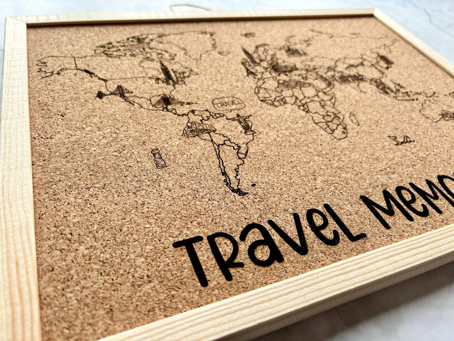 Resplendent Aurora | Personalised Engraved Noticeboard with World Map, Engraved Corkboard