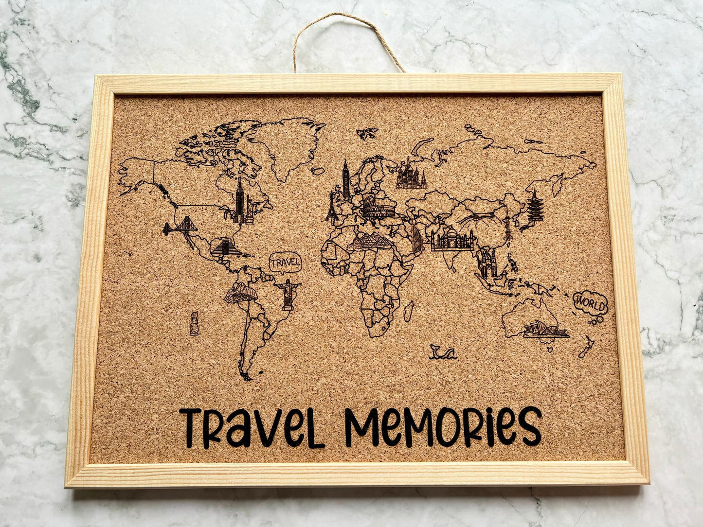 Resplendent Aurora | Personalised Engraved Noticeboard with World Map, Engraved Corkboard