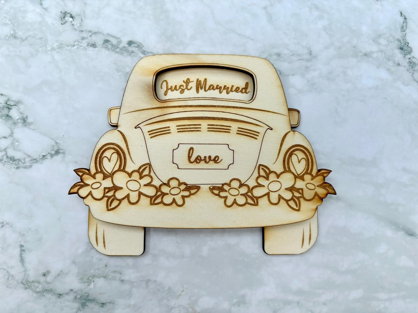 Personalised Engraved Wedding Car Gift Card Holder with Just Married cut out, Wedding Gift Voucher - Resplendent Aurora