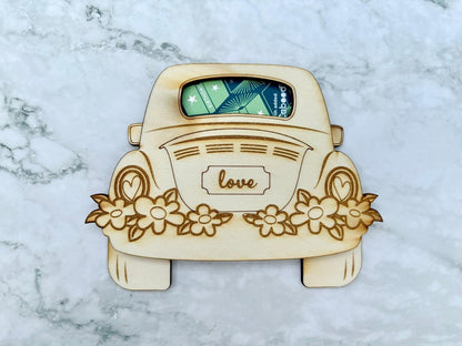 Resplendent Aurora | Personalised Engraved Wedding Car Gift Card Holder with Just Married cut out, Wedding Gift Voucher