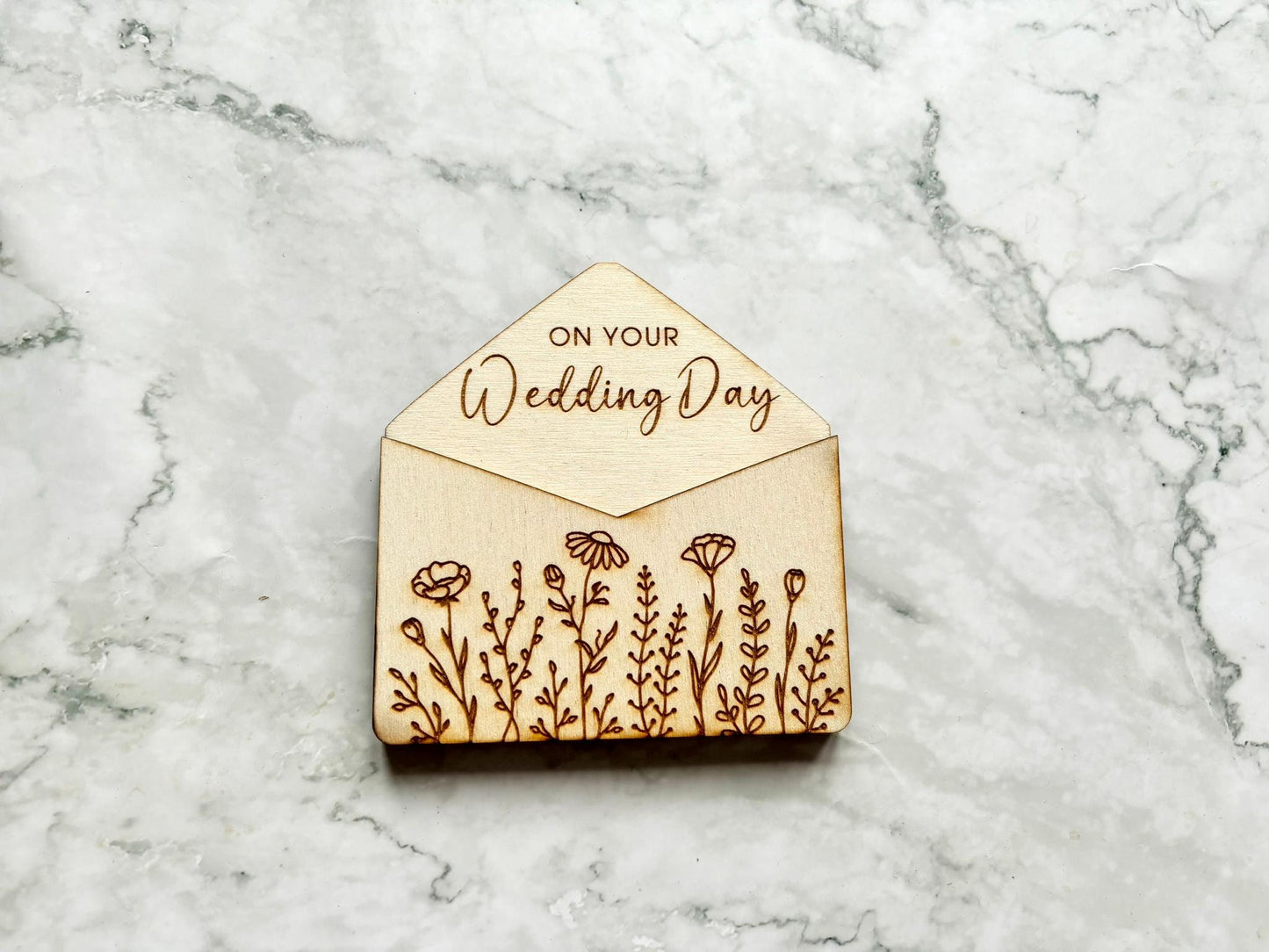 Personalised Engraved Wedding Envelope Gift Card Holder with Florals, Wedding Gift Voucher, Money Gift Voucher - Resplendent Aurora