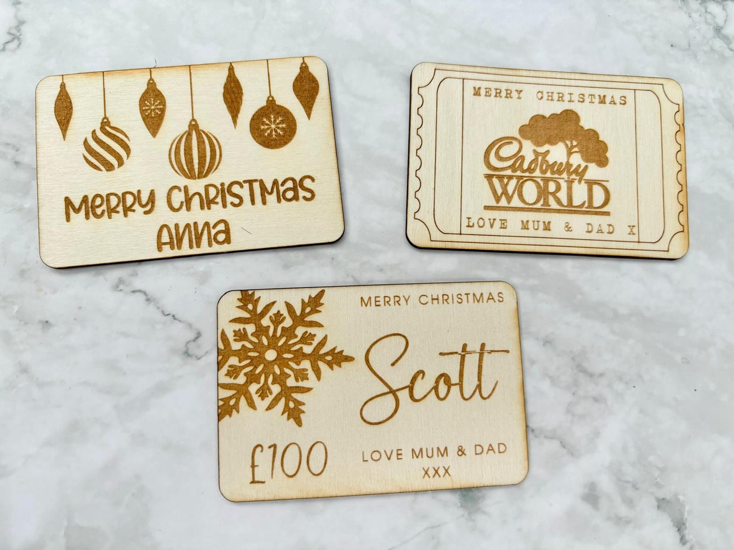 Personalised Engraved Gift Card Inserts, Engraved Gift Voucher, Christmas Gift Voucher, Christmas Gift, Christmas Money Gift - Resplendent Aurora