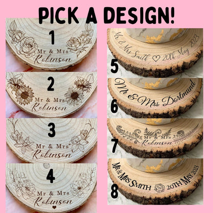 Resplendent Aurora | SECONDS QUALITY Personalised Engraved Wood Slice, Wedding Cake Display Board with Any Design