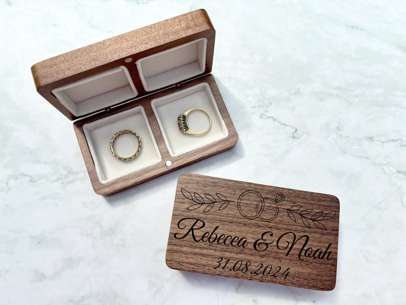 Resplendent Aurora | Personalised Wooden Ring Box, Engraved Ring Box For Anniversary Gifts, Custom Wooden Ring Box For Wedding Gifts