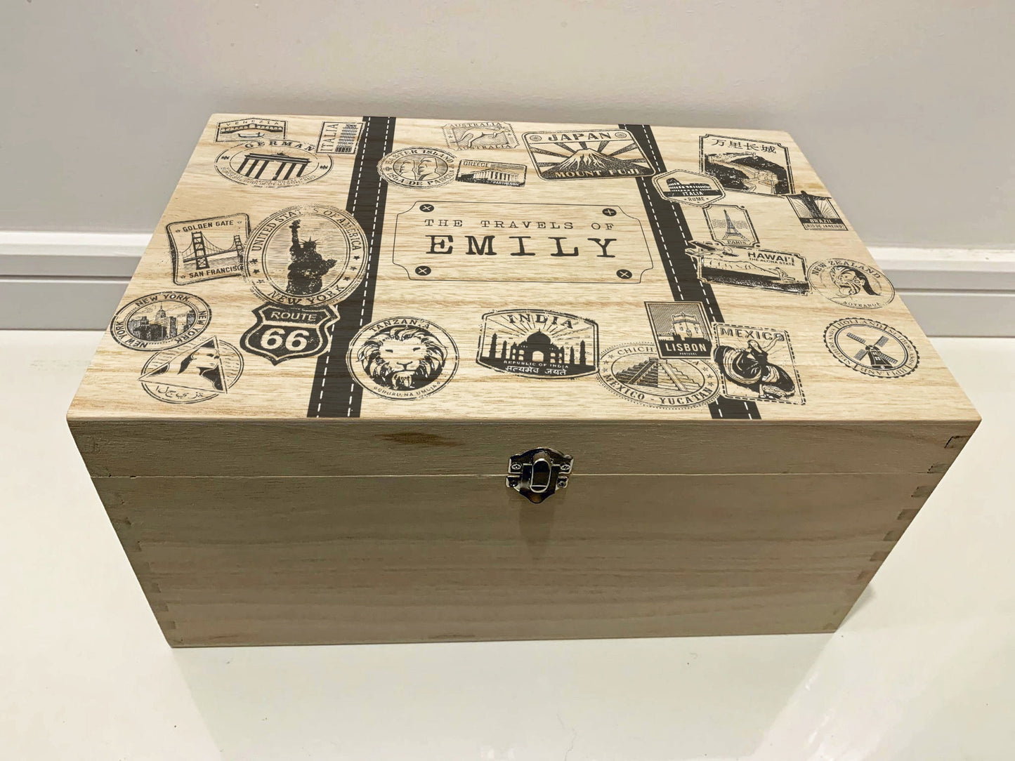 Resplendent Aurora | Personalised Travel Memory Box with Suitcase Stamps