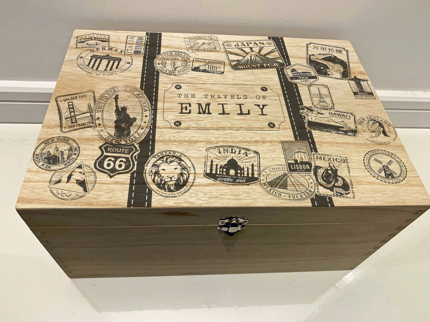 Resplendent Aurora | Personalised Travel Memory Box with Suitcase Stamps