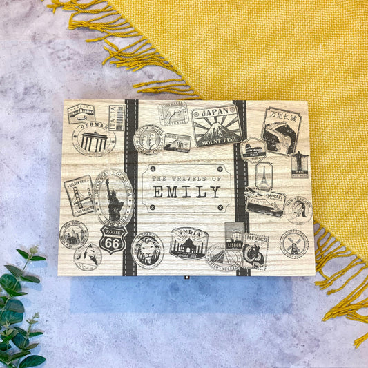 Resplendent Aurora | Personalised Travel Memory Box with Suitcase Stamps