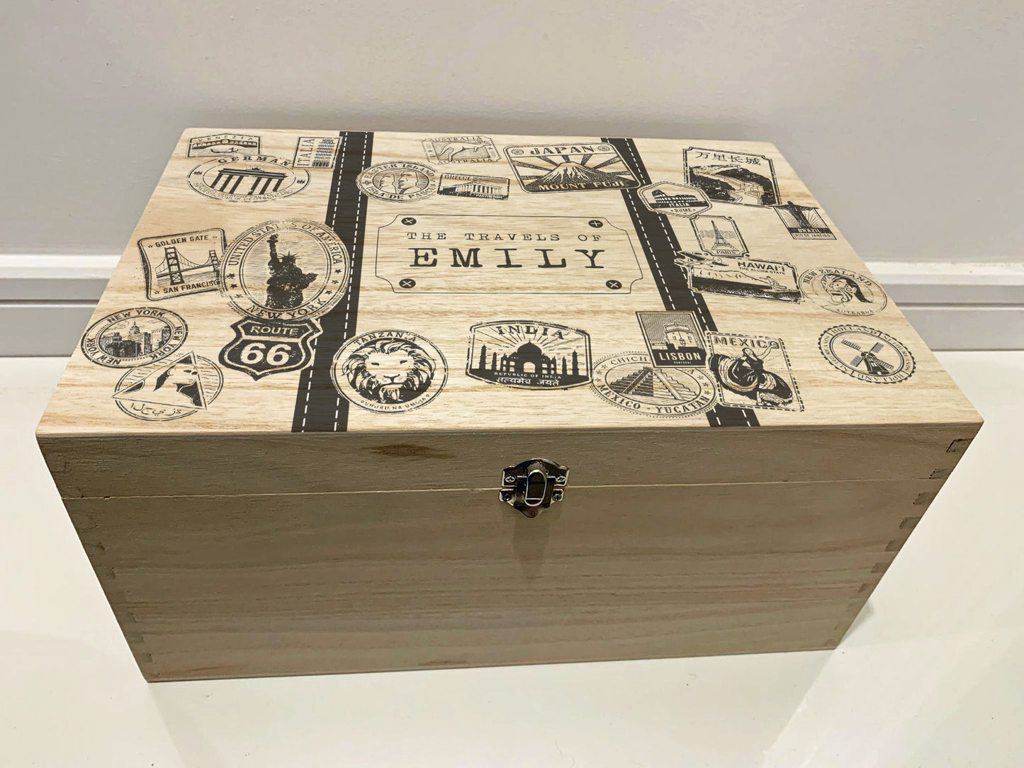 Resplendent Aurora | Personalised Travel Memory Box with Suitcase Stamps