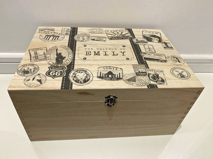 Resplendent Aurora | Personalised Travel Memory Box with Suitcase Stamps