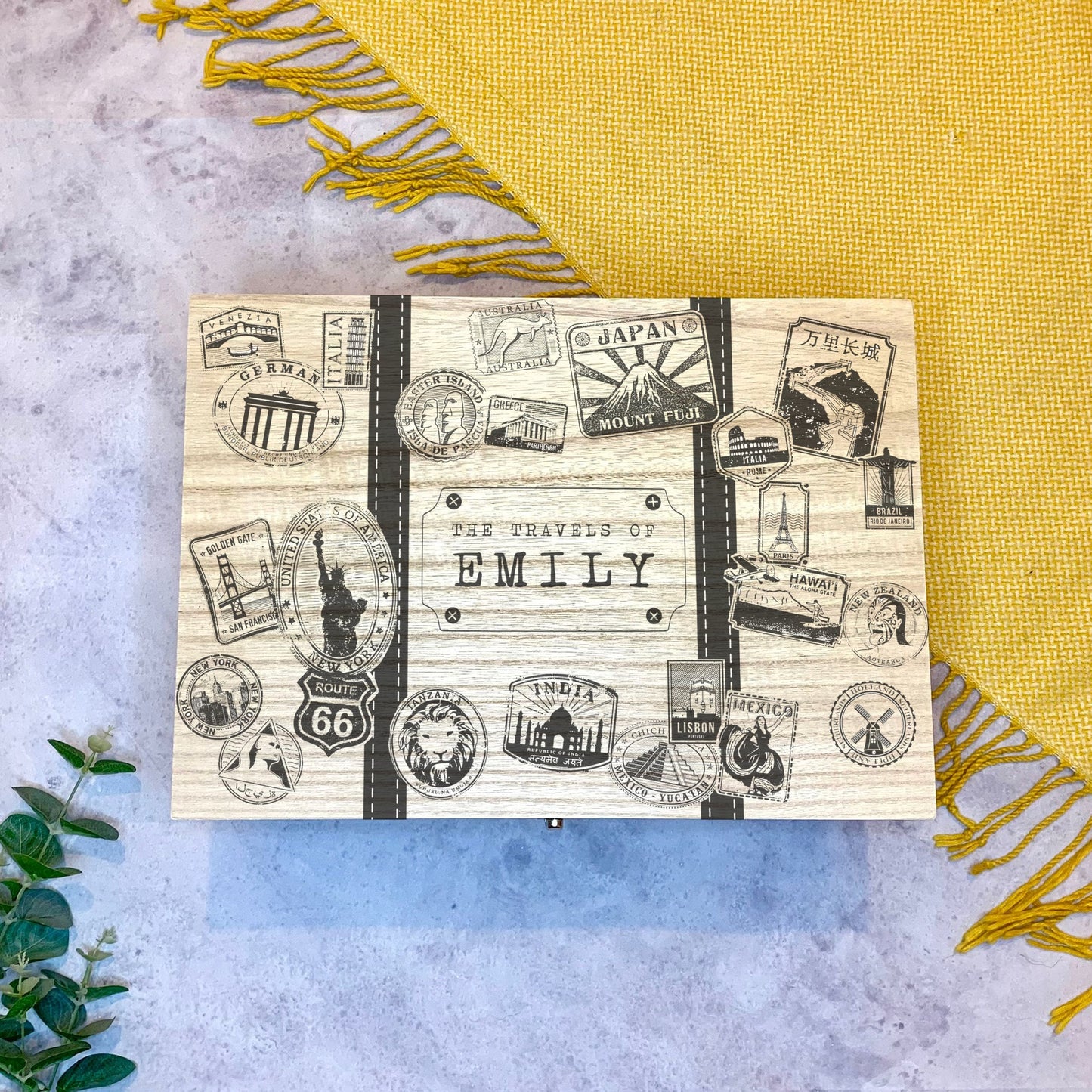 Resplendent Aurora | Personalised Travel Memory Box with Suitcase Stamps