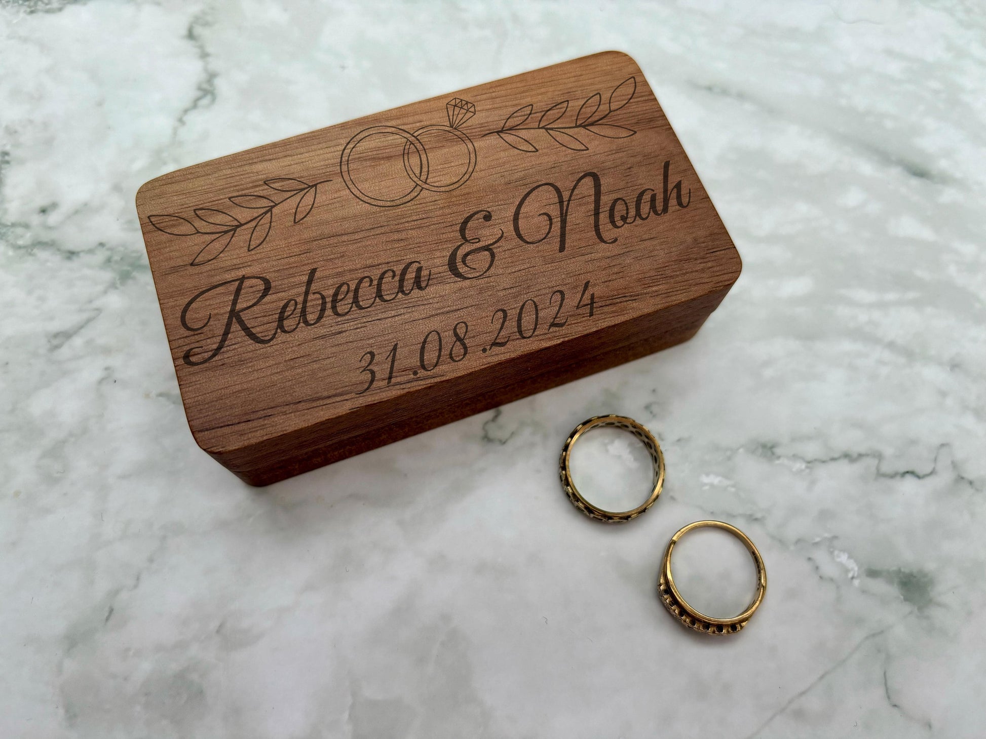 Resplendent Aurora | Personalised Wooden Ring Box, Engraved Ring Box For Anniversary Gifts, Custom Wooden Ring Box For Wedding Gifts