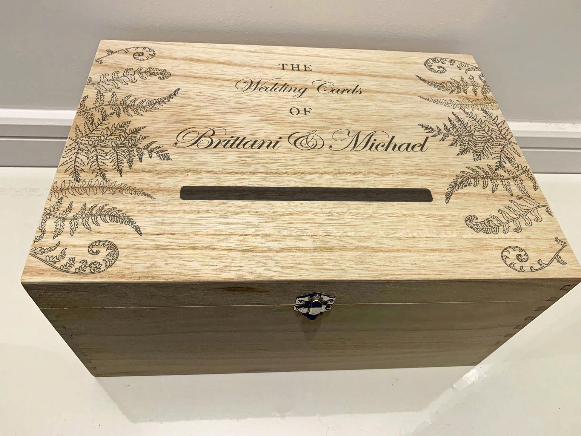 Resplendent Aurora | Personalised Wedding Post Box with Ferns for Wedding Cards