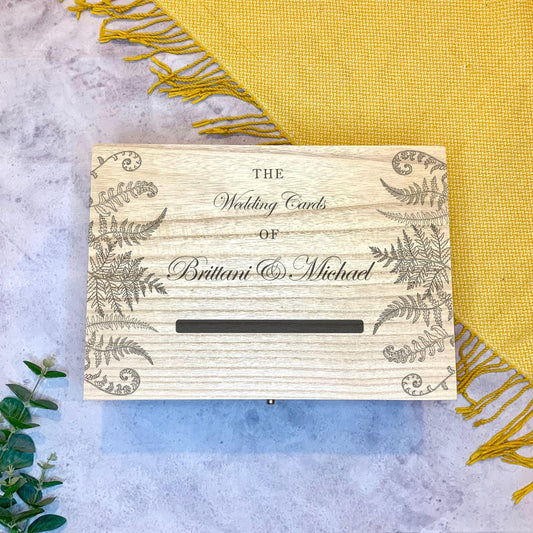 Resplendent Aurora | Personalised Wedding Post Box with Ferns for Wedding Cards