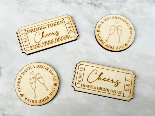 Resplendent Aurora | Personalised Engraved Wooden Wedding Day Drinks Tokens, Free Drink Tokens, Drinks Tokens, Engraved Tokens, Wedding Tokens