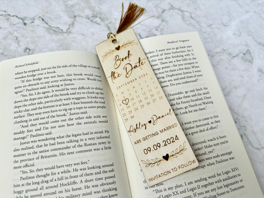 Resplendent Aurora | Personalised Engraved Wooden Wedding Save the Date Bookmark, Save the Date, Wedding Bookmark, Book the Date