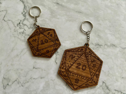 Resplendent Aurora | Personalised Oversize Wooden D20 Dice Keyring, Walnut Dice keyring, RPG TTPRG keyring