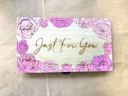 Engraved and Paint Your Own Wooden Gift Box with Personalised Message. Multiple designs - Sunflowers, Roses, Ferns, Crayons - Resplendent Aurora