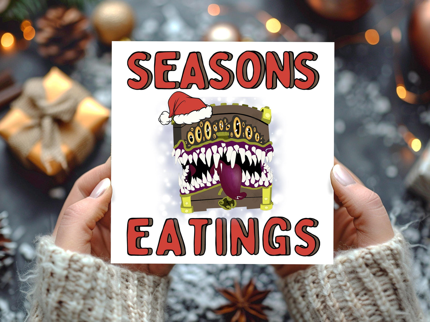 Seasons Eatings DnD Treasure Chest Christmas Card - Resplendent Aurora