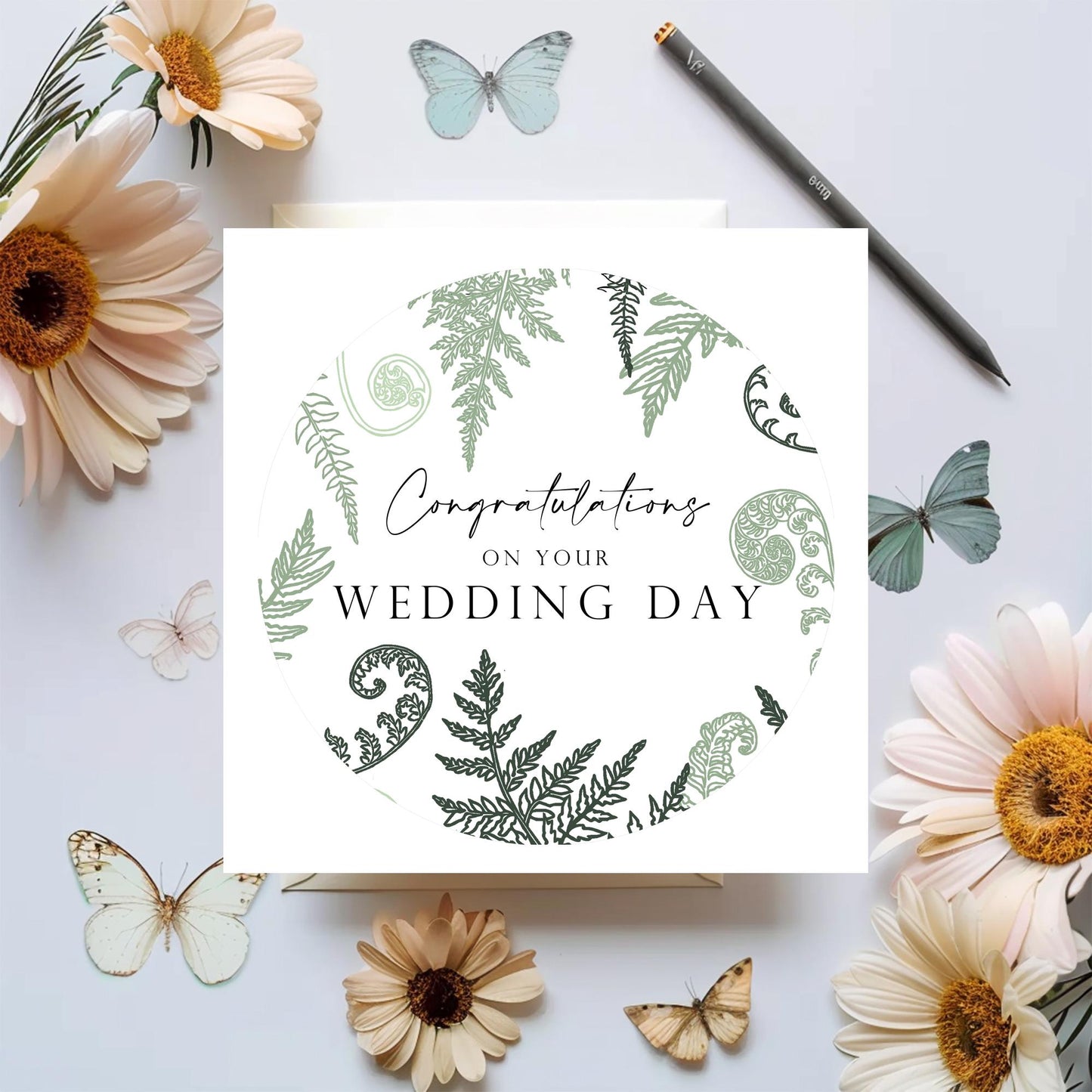 Personalised Congratulations on your Wedding Day Card with Ferns - Resplendent Aurora