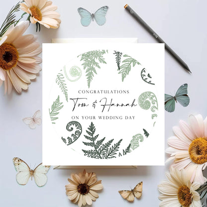 Personalised Congratulations on your Wedding Day Card with Ferns - Resplendent Aurora