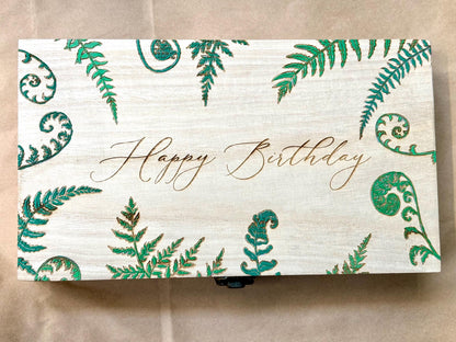 Engraved and Paint Your Own Wooden Gift Box with Personalised Message. Multiple designs - Sunflowers, Roses, Ferns, Crayons - Resplendent Aurora