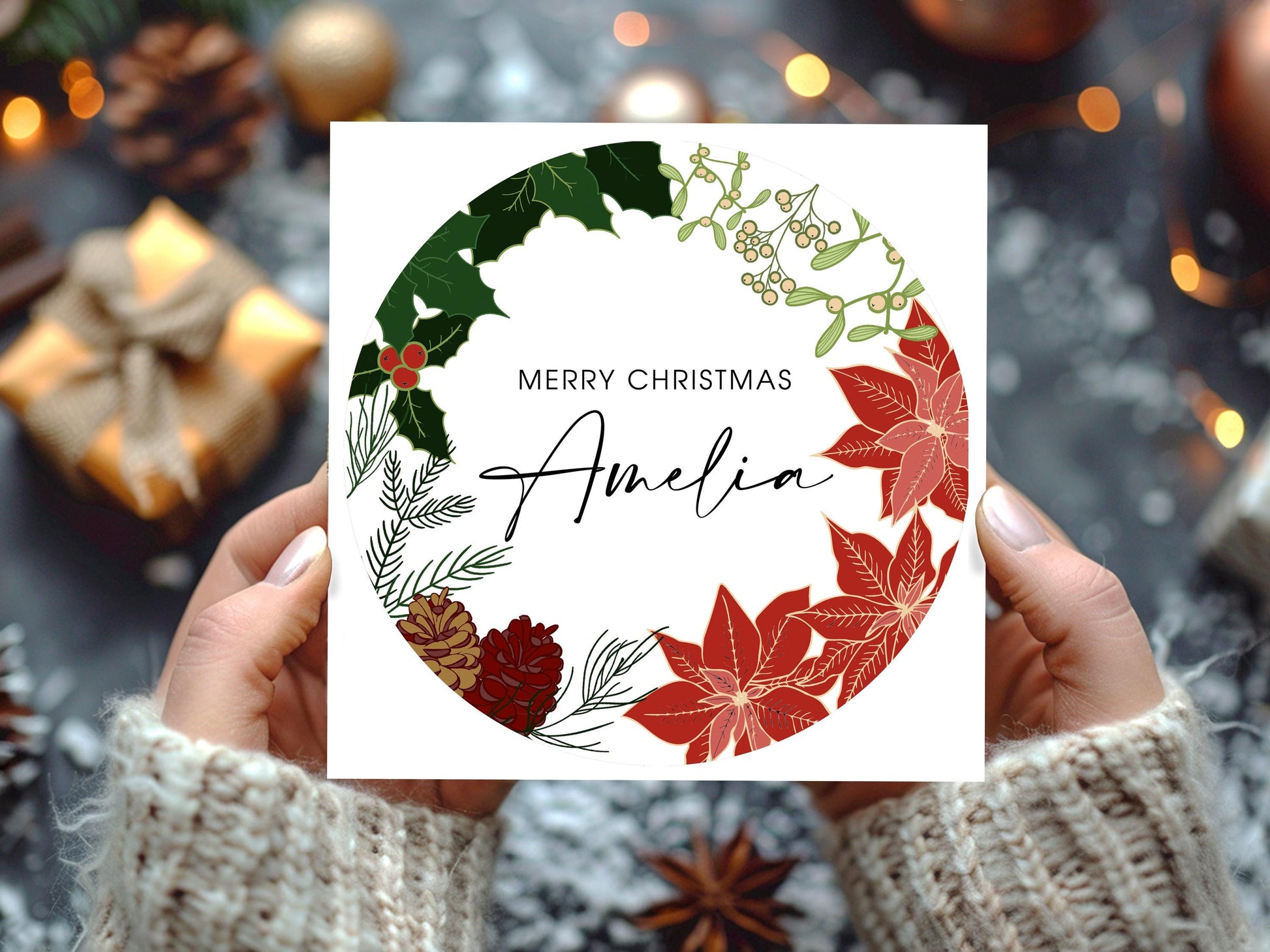 Personalised Floral Merry Christmas Card - Resplendent Aurora