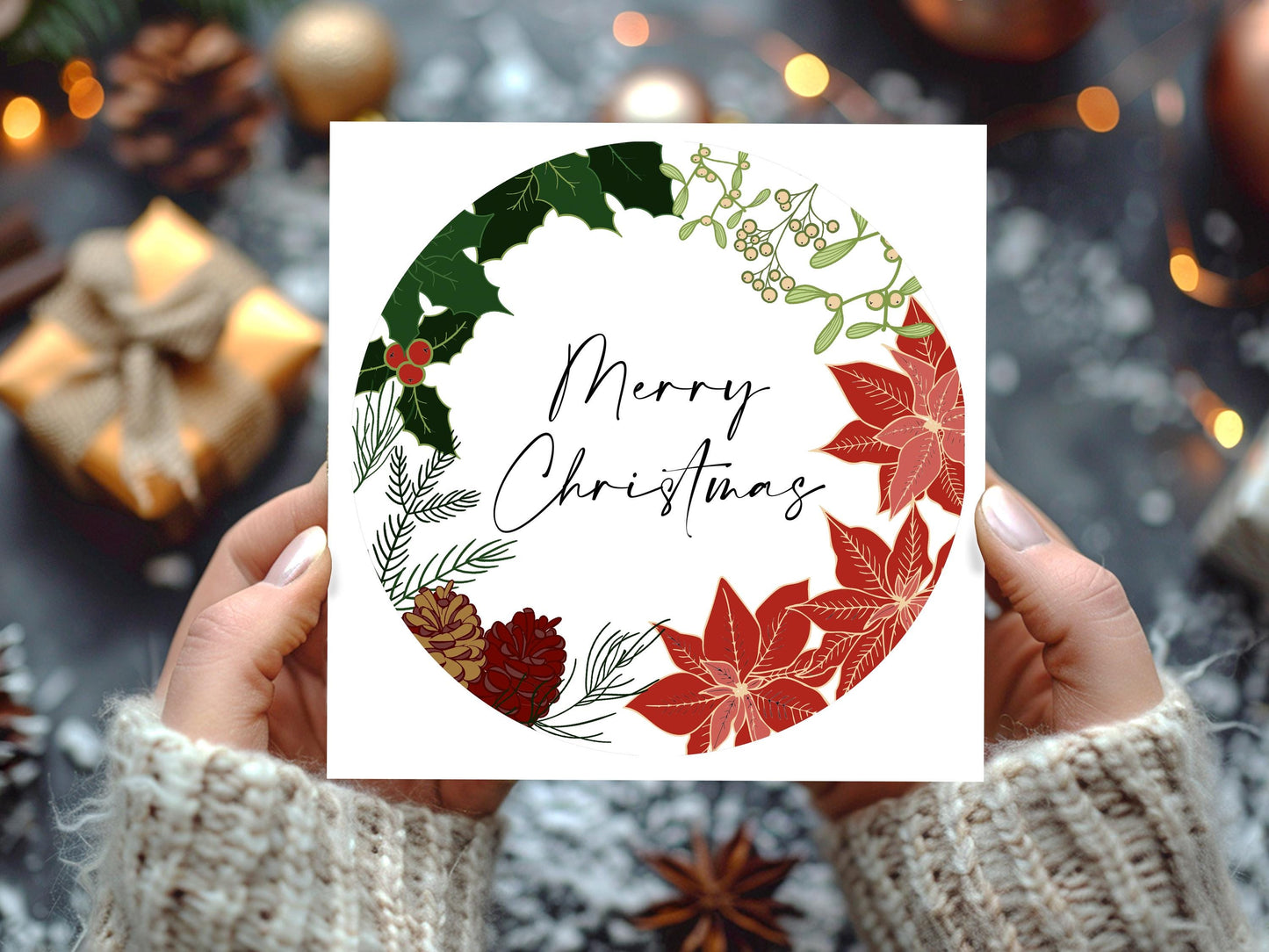 Personalised Floral Merry Christmas Card - Resplendent Aurora