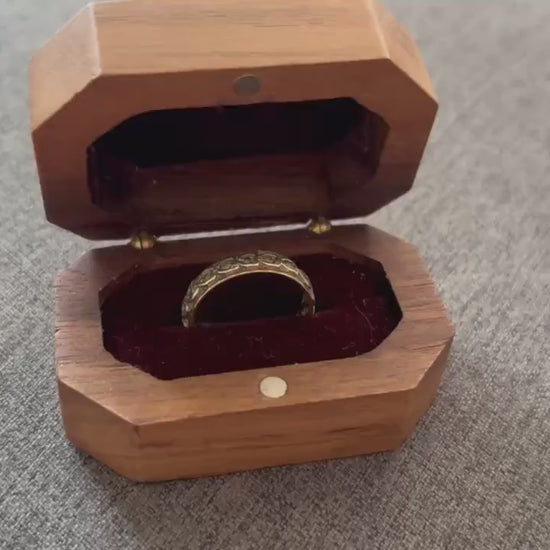 Personalised Hexagon Engraved Wooden Wedding Ring Box, Engagement Ring Box with Initials, Anniversary Gift, Vintage Jewellery Box