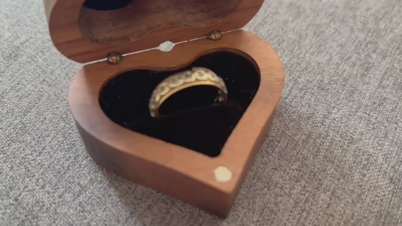 Personalised Heart Engraved Wooden Wedding Ring Box, Engagement Ring Box with Initials, Anniversary Gift