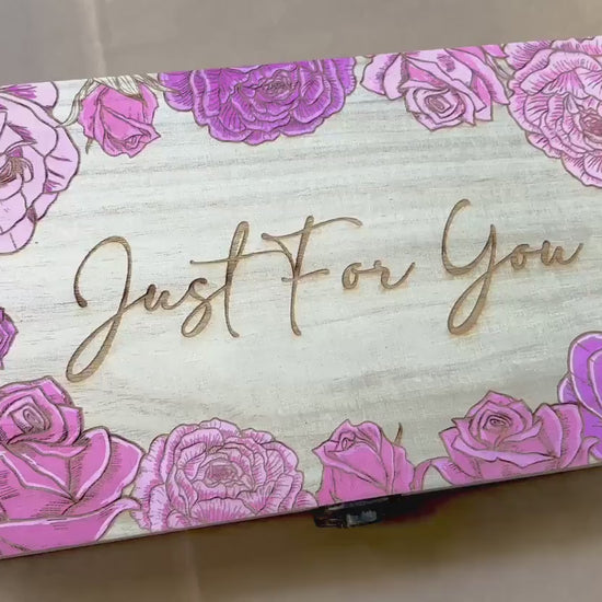 Engraved and Hand Painted Wooden Gift Box with Personalised Message. Multiple designs - Sunflowers, Roses, Ferns, Crayons