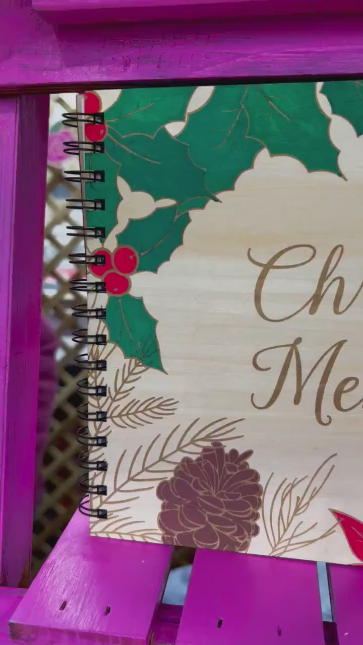 Personalised Engraved and Hand Painted Wooden Christmas Photo Album, Xmas Memories, Guestbook