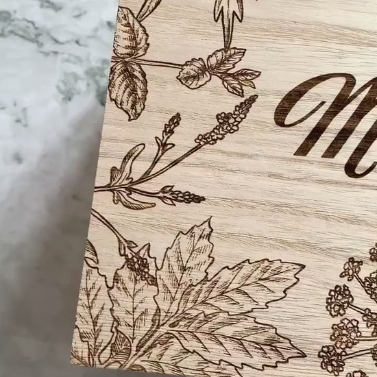 Large Personalised Engraved Wooden Wedding Keepsake Memory Box with Flowers and Herbs