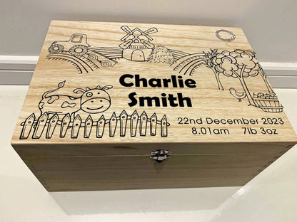 {product_vendor} | Personalised Baby Keepsake Box with Farmyard design