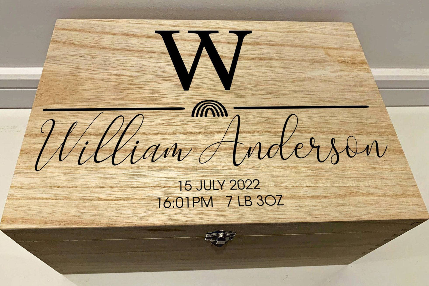 {product_vendor} | Personalised Baby Keepsake Box with Initial and Rainbow