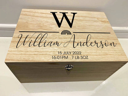 {product_vendor} | Personalised Baby Keepsake Box with Initial and Rainbow