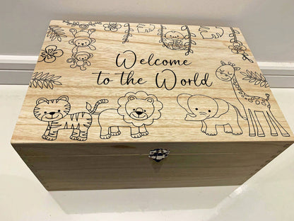 {product_vendor} | Personalised Baby Keepsake Box with Jungle Animals