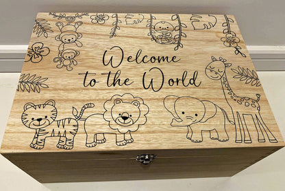 {product_vendor} | Personalised Baby Keepsake Box with Jungle Animals