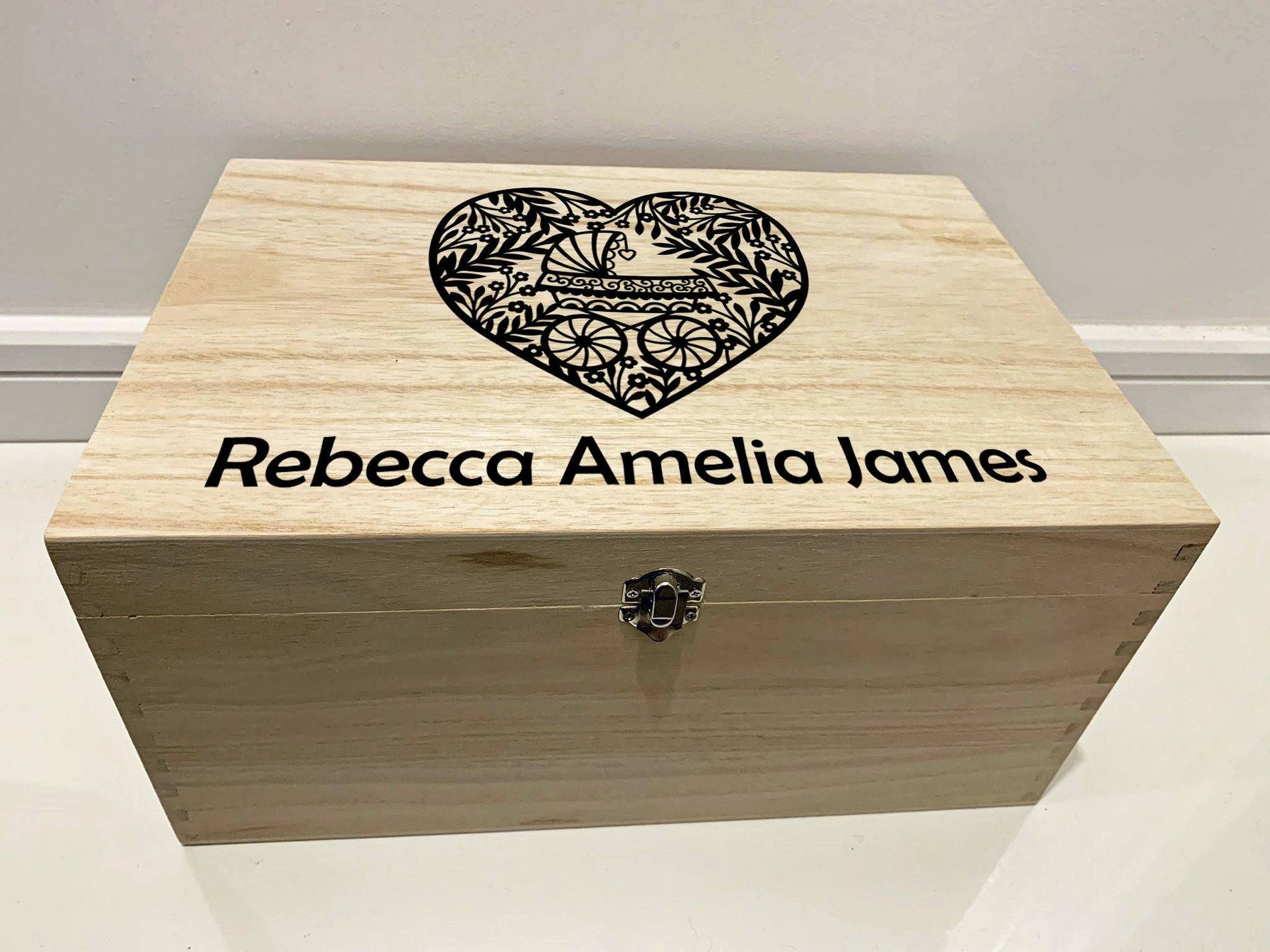 {product_vendor} | Personalised Baby Keepsake Box with Pram and Heart